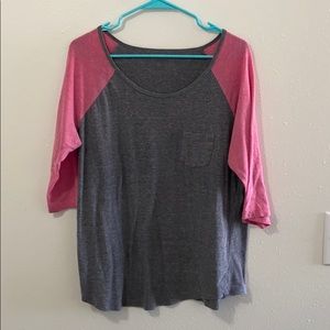 3/4 sleeve baseball tee with small pocket